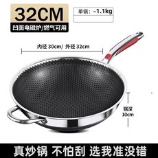 316不銹鋼炒鍋蜂窩不粘鍋家用炒鍋電磁爐燃氣灶炒菜鍋平底鍋代發, 1個, 【316L抗菌材質】雙面屏+全鋼柄-32cm送鍋鏟, 默認項