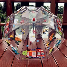 消防車透明兒童雨傘 可愛卡通直柄傘