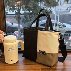 雙杯斜挎手提袋 防水通勤便當多功能托特包, 文藝的咖啡拼接 (可斜挎 裏外防水)M, 1個