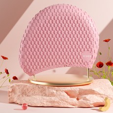 防水矽膠泡泡泳帽 加大不勒頭 女長髮專用 護耳 矽膠泳帽 游泳帽 長髮泳帽, 櫻花粉, 1個