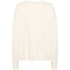 오프화이트 사선 스트라이프 크루 넥 스웨터