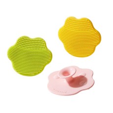 寶寶安全洗頭刷 嬰兒洗臉按摩清潔刷 柔軟矽膠嬰兒洗澡刷 寶寶洗澡用品, 藍+黃+粉, 3個