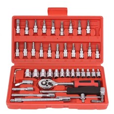 專業工具組 46件套, 1個, 紅色【全配46件組】, 螺絲,套筒組,六角套筒,旋具套筒,轉接頭,螺絲起子,六角扳手