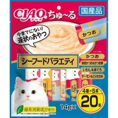 CIAO 啾嚕貓肉泥 海鮮口味綜合包 20入 14g 日本原廠 液狀貓零食, 20個, SC-196海鮮口味組合包