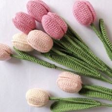 手工花束DIY材料包 鉤針針織鬱金香 畢業禮物 超大束乾花永生花創意花禮物, 6支粉色鬱金香材料包+工具24.8