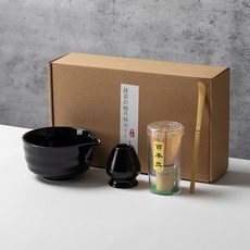 經典日式抹茶四件套 抹茶碗 抹茶搅拌器, 1套, 黑色條紋碗4件套