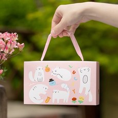 可愛貓咪雙面手提點心盒(5入) 精美手提設計 安全無毒材質 多用途點心收納盒 分享美食更便利, 1個