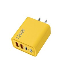 快充豆腐頭 120W多孔PD充電頭 快速充電 旅行辦公適用 智能分流保護, 黃色-多口充電頭, 1個