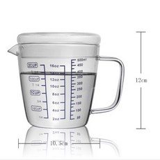 喜奈而 耐熱玻璃量杯 500ml 帶蓋 帶刻度 可微波 烘焙廚房料理用, 1個, 500ML-量杯+蓋