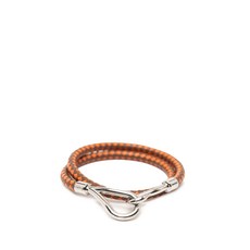 에르메스 중고 2000-2025 팔라듐 도금 우븐 레더 점보 후크 더블 투어 코스튬 브레이슬릿