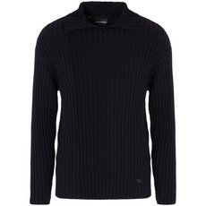 엠포리오아르마니 스플릿 넥 골지 니트 스웨터