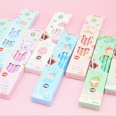 HB 兒童書寫鉛筆 六角鉛筆 帶擦鉛筆 10入, 1個, 盒裝鉛筆【三角桿】圖案隨機; 鉛芯硬度