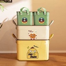 AOTTO 多功能帶蓋可提式收納盒4入組 可愛卡通圖案 居家收納好幫手, 混色, 1套