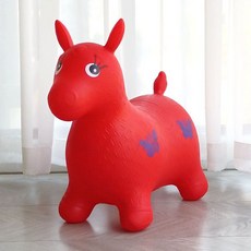 跳跳馬兒童充氣玩具加大加厚帶音樂皮馬寶寶騎馬跳跳鹿小馬坐騎, 1個, 普通紅馬+氣泵:如圖