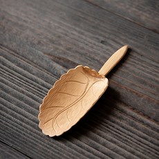 手工雕刻竹茶則 茶葉勺 茶匙 茶鏟茶杯託賞茶荷 茶道零配, 1個, 樹葉小茶則:碳化