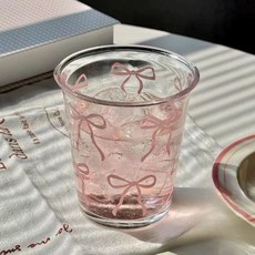 蝴蝶結圖案玻璃杯 350ml 400ml, 粉色, 1個
