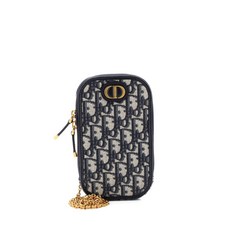 크리스찬 디올 중고 30 몽테뉴 휴대폰 홀더 온 체인 오블리크 캔버스 크로스 백