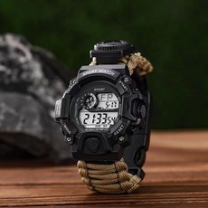 YUZEX 多功能戰術求生手錶 50米防水 附指南針/打火棒/哨子/刮刀, 1個, 沙漠色, 沙漠色