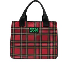 바버 타탄 로고 디테일 토트 백