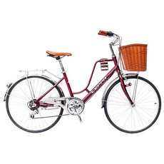 BIKEONE L4 LITE 206LADY 20吋6速 / 24吋 /26吋/ SHIMANO變速 復古時尚菜籃款淑, 深紅,26吋, 1個