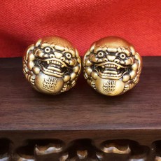 黃銅手球 黃銅笑臉財神手球實心黃銅手把件保健球手握球健身球盤玩, 小號貔貅手球一對 約300克 +禮袋, 1個
