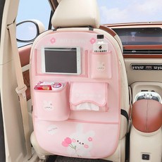 SWEET BUNNY 汽車椅背收納袋掛袋多功能儲物箱 車載座椅後背置物袋, 1個, 送防水桶垃圾袋一卷,小熊座椅後背收納防踢墊