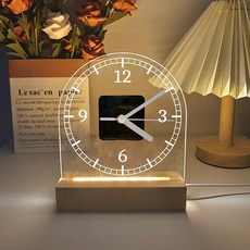 簡約時尚亞克力透明鐘錶led發光小夜燈座鐘, 簡約亞克力鐘錶,15x18釐米送電池, 簡約亞克力鐘錶
