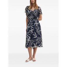 DKNY 나뭇잎 프린트 미디 드레스