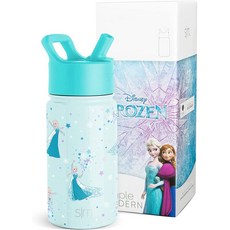 啵比小舖 美國Simple Modern 迪士尼兒童不銹鋼吸管水瓶/保溫保冷水壺 414ml, 1個, FrozenElsa Snowflake, 藍色