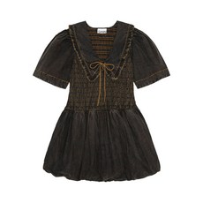 가니 퍼프 소매 스모킹 드레스