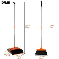 DFMEI 方便掃帚家用掃把簸箕組合塑料笤帚軟毛結實耐用刮齒貼地, 黑橙色(4節杆):如圖, 1個