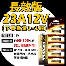 GMICELL 23A 12V 長效版電池,適用於遙控器、車庫門、無線門鈴, 1顆, 【長效版】23A 12V-單顆售