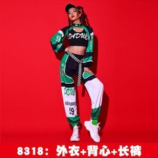 爵士舞服裝女套裝 嘻哈街舞表演服 練功服, 1個, 8318款 外衣+背心+長褲 ,L 53.0-57.0公斤, 8318款 外衣+背心+長褲