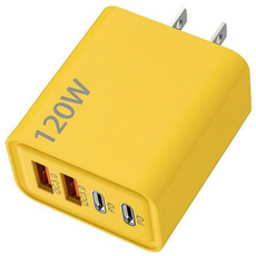 四口快充充電器 PD & QC3.0 相容 智慧充電, 黃色, 1個