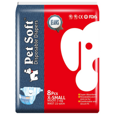 Pet Soft 寵物牛仔生理褲 母狗專用 拋棄式 狗尿布 XS 8入, 1個, XS - 8入, 8片