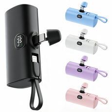 P60直插式行動電源 閃充 數位顯示 pro升級版 迷你膠囊口袋電源 口袋寶 適用於蘋果 安卓, 月空黑, Type-C直插口+適用於蘋果lightning自帶線