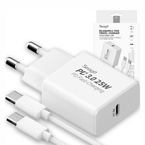 C타입 초고속 충전기 25W PD PPS + CtoC 케이블 1.5m 세트, 화이트, 1개