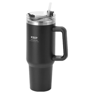 KEEP 캠핑 그랜디 핸들 대용량 스텐 빨대 워터 보틀 텀블러, 블랙, 1개, 1.18L
