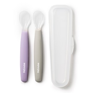 쁘띠누베 국내 제조 실리콘 이유식스푼, GRAY + PURPLE, 1세트