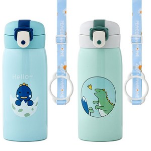 코코메이트 원터치 보온보냉 공룡 텀블러(350ml) 스트랩세트, 블루+민트, 1개