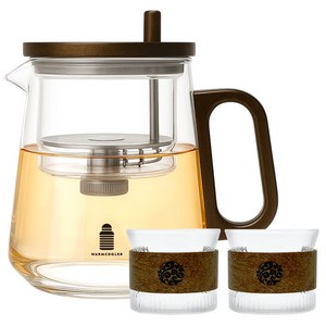 웜쿨러 원터치 우드 티머그 찻잔 세트, 1세트, 800ml, 투명