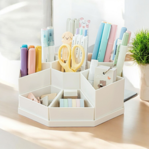 다라온 회전 연필꽂이 다용도 스탠드 필기구 정리함 데스크 오거나이저, 1개, 화이트