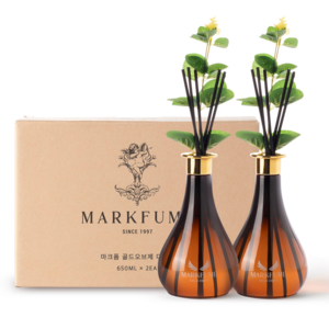 마크퓸 대용량 실내디퓨저 골드오브제, 블랙머스크, 2개, 650ml