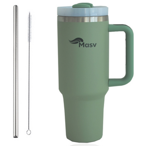 마시뷰 퍼스트브이 1.18L 대용량 대형텀블러 손잡이텀블러 보온 보냉 스텐빨대 뚜껑 진공텀블러, 히든그린, 1개