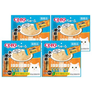 INABA CIAO 啾嚕 肉泥 水分補給 20入 綠茶消臭成分配合 條狀包裝方便餵食, 鮪魚海鮮綜合, 280g, 4袋