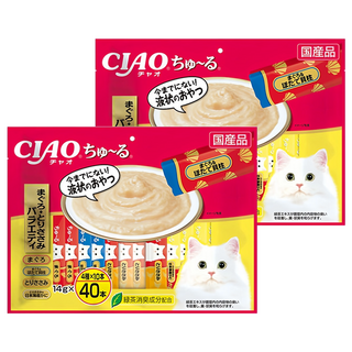 INABA CIAO 啾嚕 肉泥, 鮪魚、鮪魚 + 干貝、雞肉、雞肉 + 日本蟹, 560g, 2袋