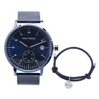 RADIANT STAR 璀璨之星 中性帥氣大錶面明日之詩手錶真皮手環2件組 - 經典標準刻度 時尚實用, 黑色