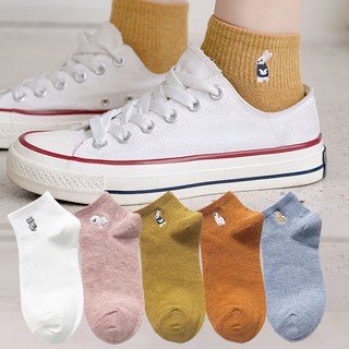 Socks Panda 女款可愛動物刺繡點綴鬆緊帶襪子5雙組