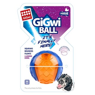 GiGwi 貴為 G-Ball球 中號 寵物玩具 狗玩具 耐咬 有聲響, 橘色 + 藍色, 1個