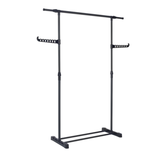 Life+ 簡易DIY單桿伸縮吊掛晾曬衣架 附掛鉤架, 黑色